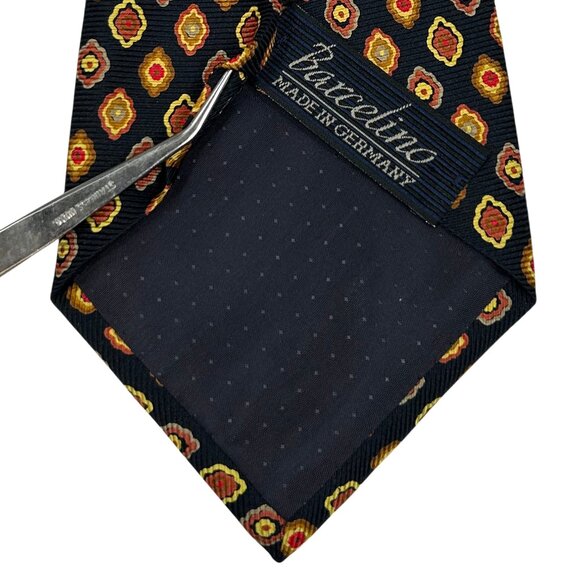 Barcelino Men's Silk Red Black Gold Geometric Made in Germany Necktie Tie - Picture 5 of 6